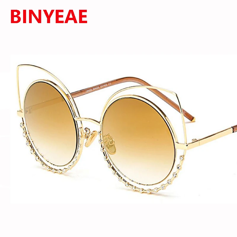 Высококачественные большие солнцезащитные очки кошачий глаз, алмазные солнцезащитные очки, брендовые дизайнерские, модные роскошные отражающие зеркальные солнцезащитные очки