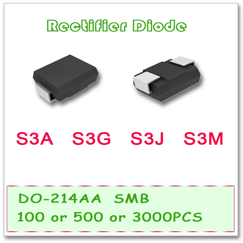 JASNPROSMA S3A S3G S3J S3M 1N5404 1N5406 1N5408 DO-214AA SMB 100 шт. 500 3000 smd высокое качество | Электроника