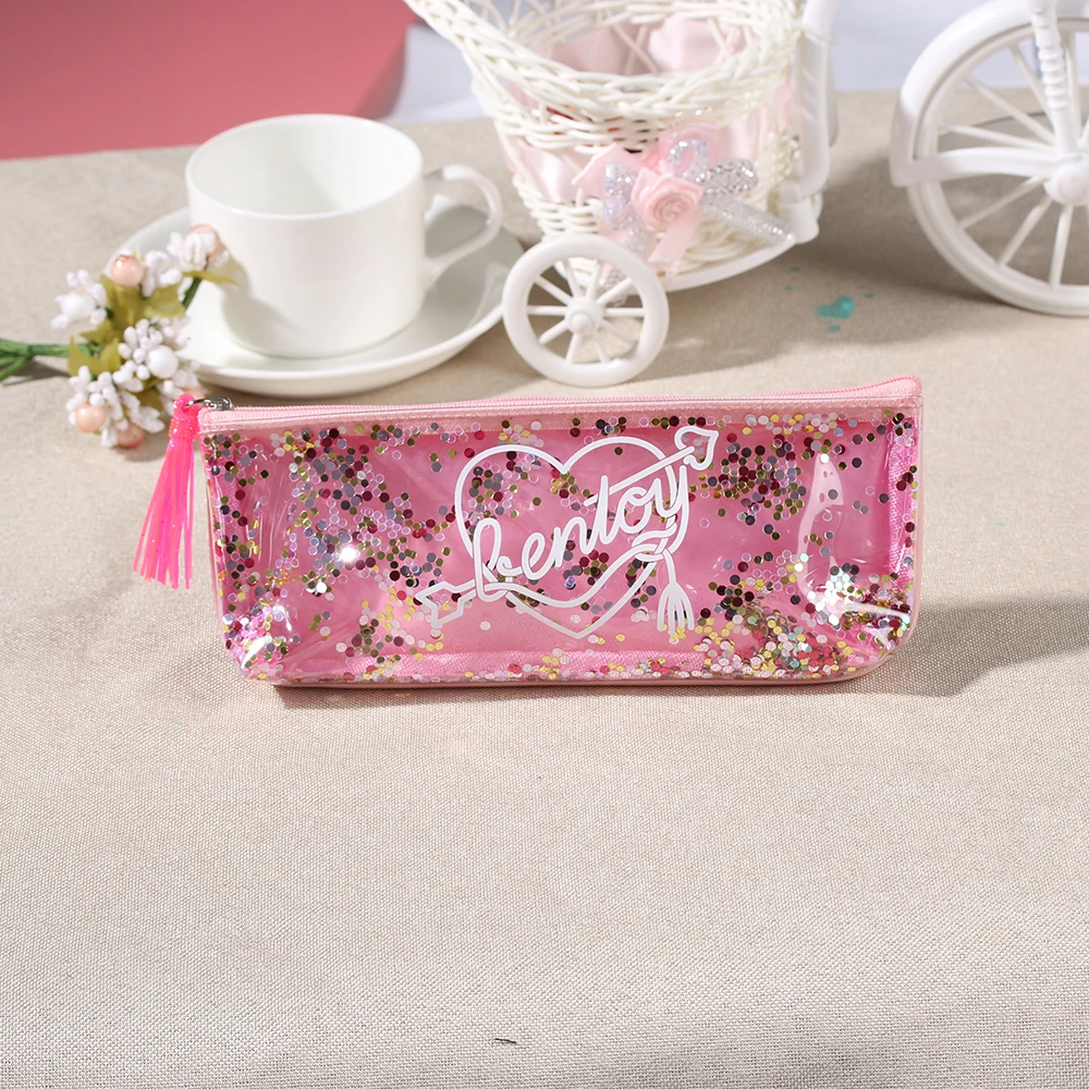 

1PC Fashion Sequins Transparent Pencil Case for Girls Heart Laser Makeup Bag Pencil Box Pencil Case School Stationery Supplies