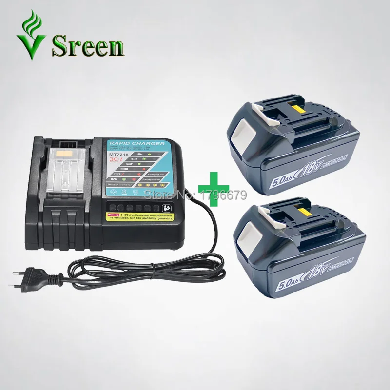 

2PCS Emergency 5000mAh Li-Ion Rechargeable Power Tool Battery with Rapid Charger Replacement for Makita 18V BL1850 BL1840 DC18RA