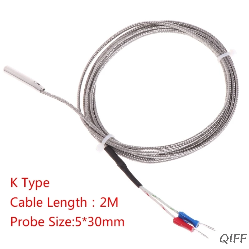 2 м К-тип термопары Датчик температуры 0-600C 5*30 мм Зонд из нержавеющей стали Mar28