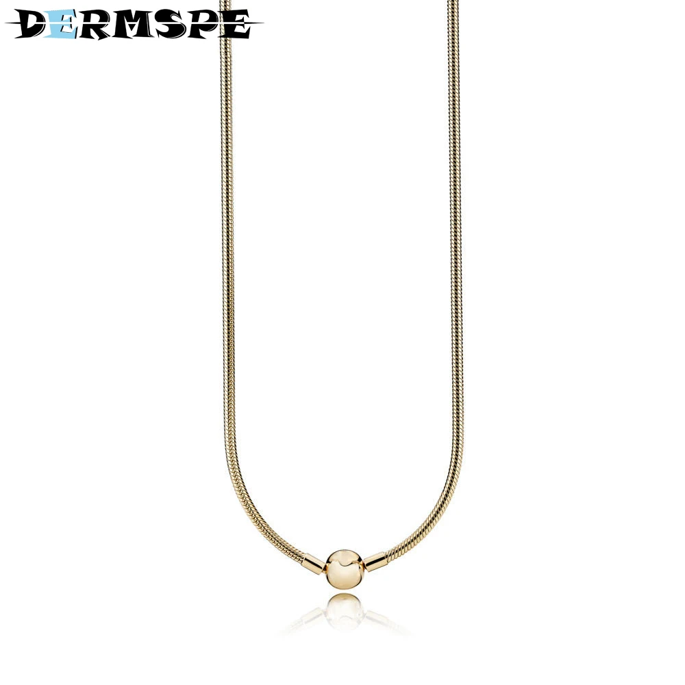 

DERMSPE 925 Sterling Silver MOMENTS 14ct Gold Necklace Fit Charm Diy Original Woman Gift 550742 Merry Christmas Jewelry