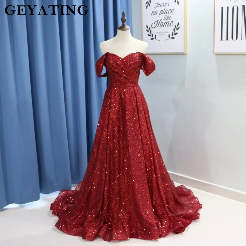 Sparkly Bourgondië Lovertjes Lange Prom Dresses 2020 Sexy Off Shoulder Corset Een Lijn Avond Party Jassen Vrouwen Formele Kleding Sparkly Bourgondië Lovertjes Lange Prom Dresses 2020 Sexy Off Shoulder Corset Een Lijn Avond Party Jassen Vrouwen Formele Kleding