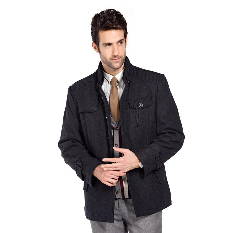 Роскошные зимние бушлат Для мужчин модный дизайн черный Для мужчин s Slim Fit Шерсть Тренч куртка брендовая утепленная куртка мужской 3XL
