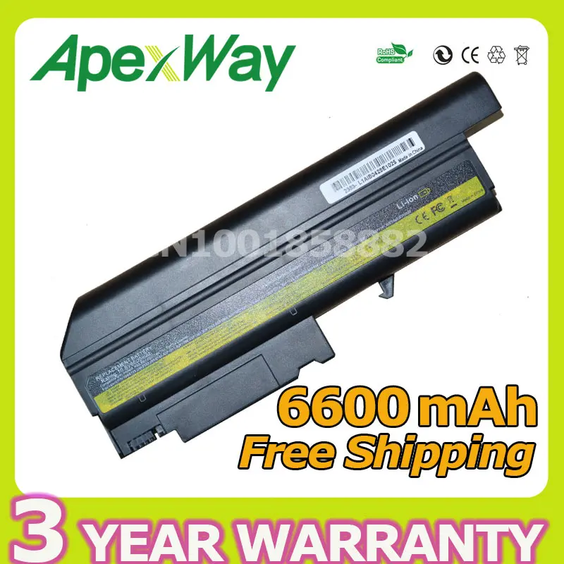 

Apexway 8 cell 6600mAh 10.8V Laptop battery For Lenovo IBM ThinkPad T40 T41 T41P T42 T42P T43 T43P R50 R50e R50PR51 R51e R52