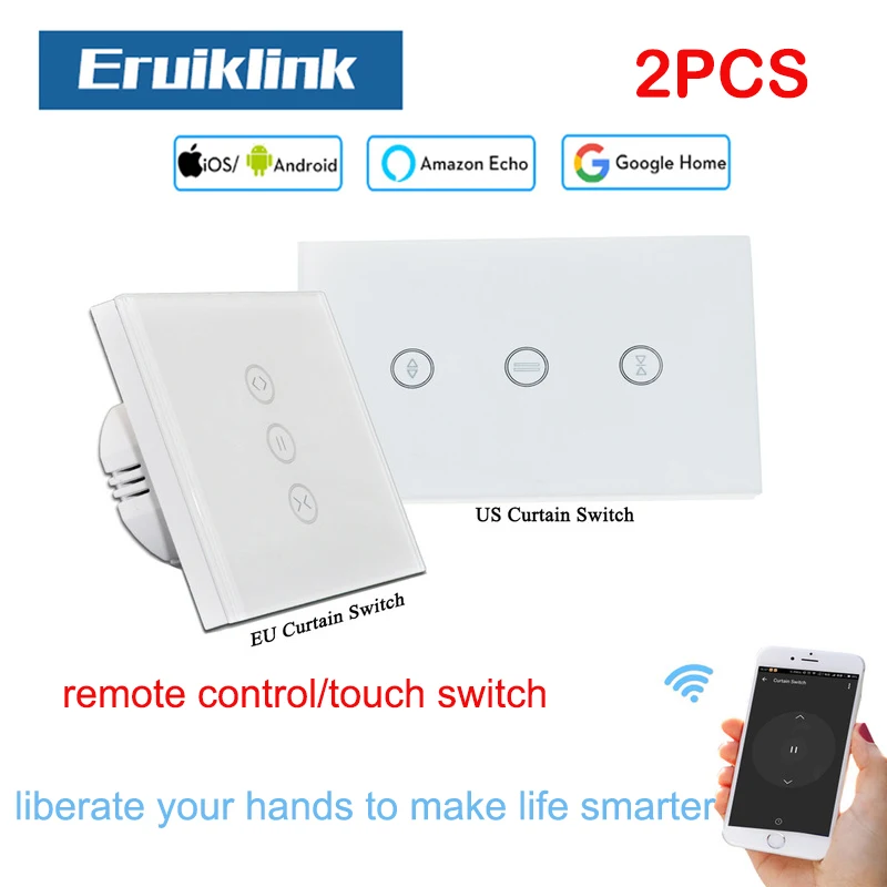 

2PCS EU/US Standard Curtain Switch For Roller Motor Work with Google/Alexa Touch Curtain Switch for Electric Curtain Motor
