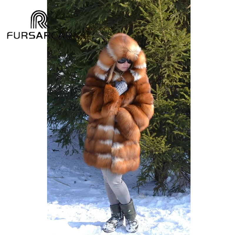 Женское пальто с натуральным мехом FURSARCAR роскошная Толстая теплая куртка