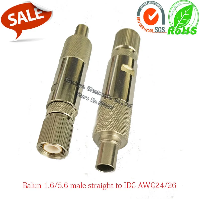 

Mini Balun Din 1.6-5.6 male jack to IDC AWG24/26 RF coaxial connector 1.6/5.6 male to 2 pole IDC 75-120 Ohm Impedance converter