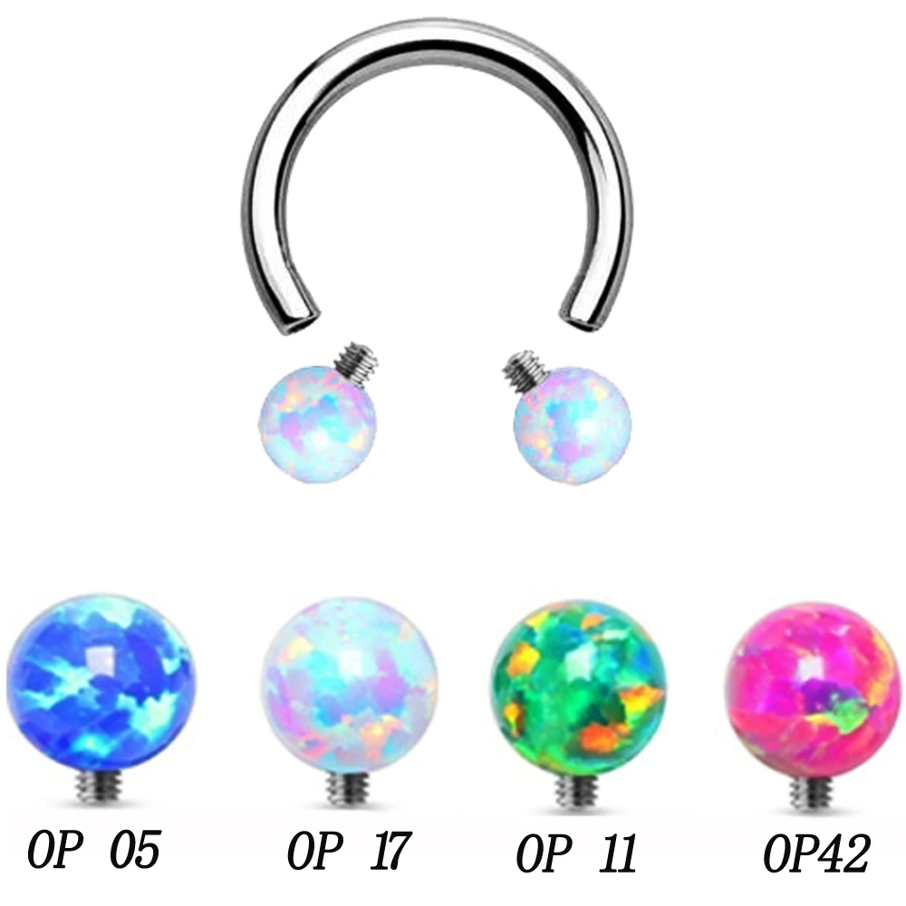 1pc Opal Stone Circular Barbell Ring Opal Horseshoe Labret Lip ring, Eyebrow ring Piercing Body Jewelry