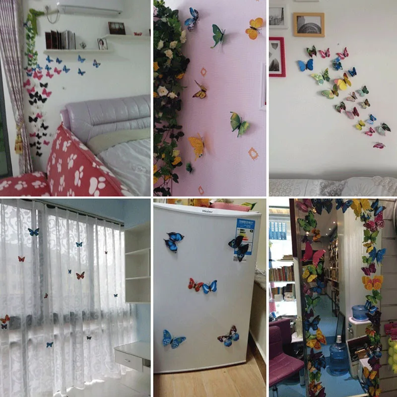 12 шт./лот 3D ПВХ бабочка украшения бабочки-магниты на стене DIY стены Бумага для детской вечерние партия Декор