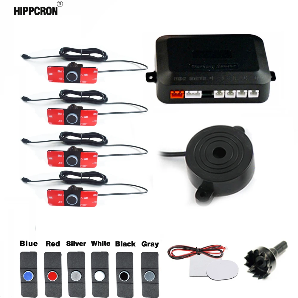 

Hippcron Car Parking Sensor Kit 4 Sensors Buzzer 16mm Reverse Backup Radar Sound Alert Indicator Probe System 12V 6 colors