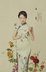 Новый стиль для беременных реквизит фотосессии беременных платье традиционные китайское платье Для женщин длинный атласный Cheongsam Qipao