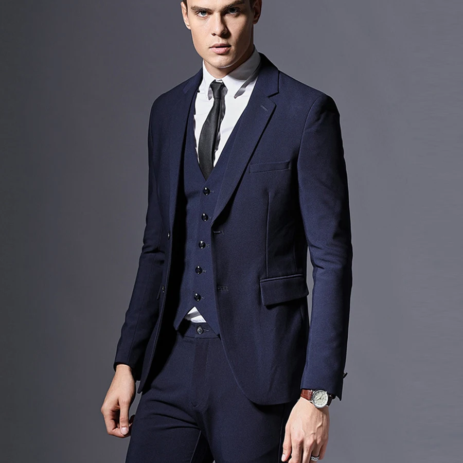 Elegant Business Style Suit 3 Pieces (Jacket+Vest+Pants) Groom Tuxedos Wedding Suits Slim Fit for Men Single Breasted 2019 New