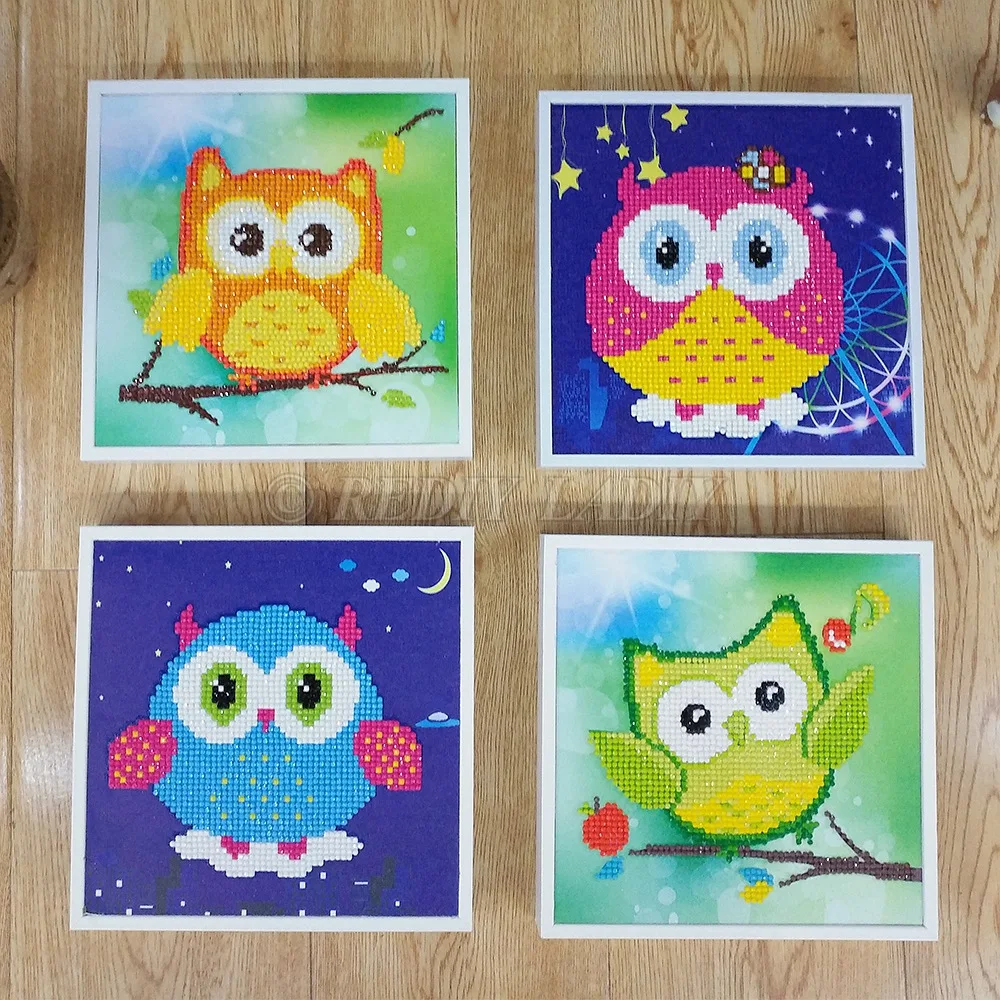 

DIY Diamond Embroidery with Frame Cartoon Owl 5D Diamond Painting Cross Stitch Crystal Picture of Rhinestones Pattern for Kids