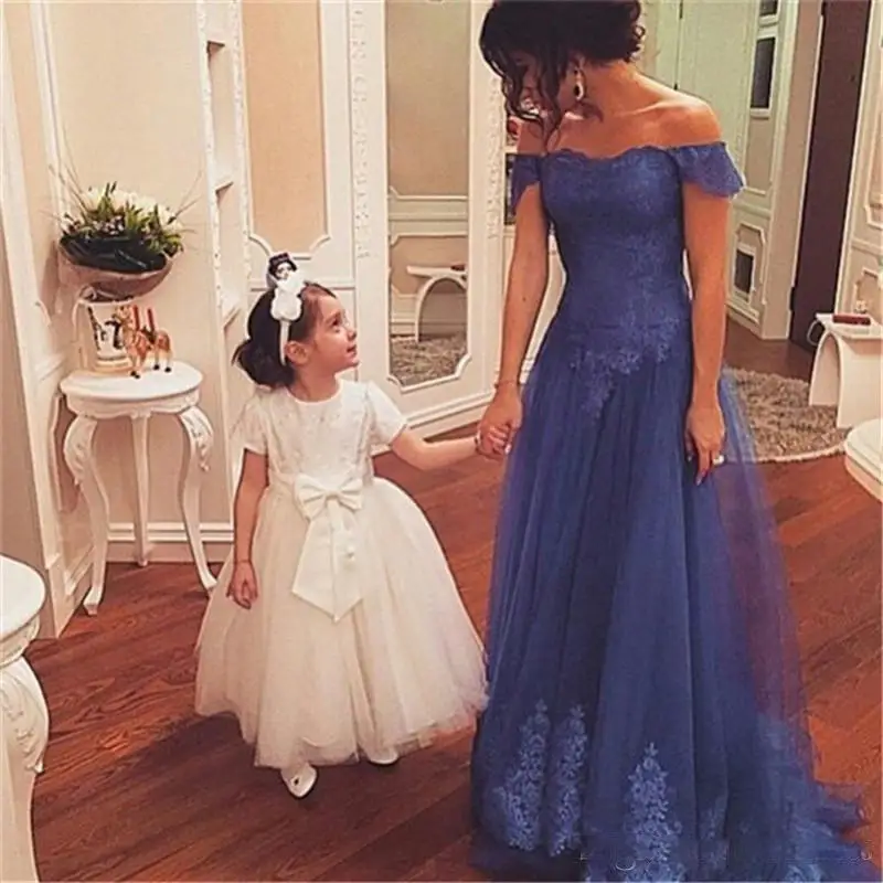 Vestido novia Лодка шеи Кружева Аппликация Тюль Линия Свадебная Вечеринка Вечерние платья 2018 Длинные мать невесты платья