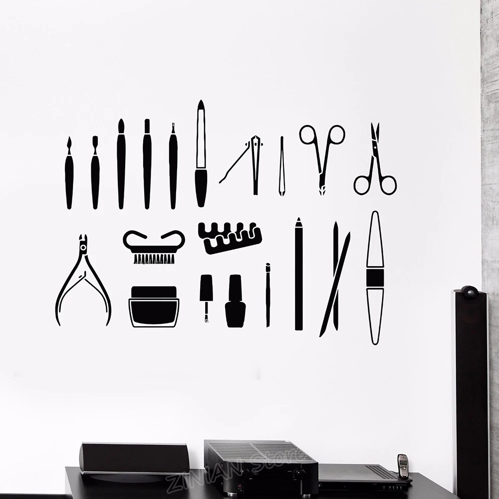 

Виниловая наклейка на стену для салона красоты, инструменты для маникюра, стилиста, художественные Стикеры, обои для девочек, комнаты, модный Декор, макияж, DIY наклейки Z942