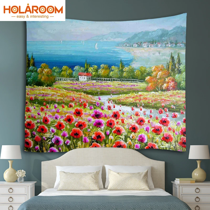 

Pretty Scenery painting tapestry European style wall hanging tapestries Home Office Decoration blanket beach towel Bikini Cover