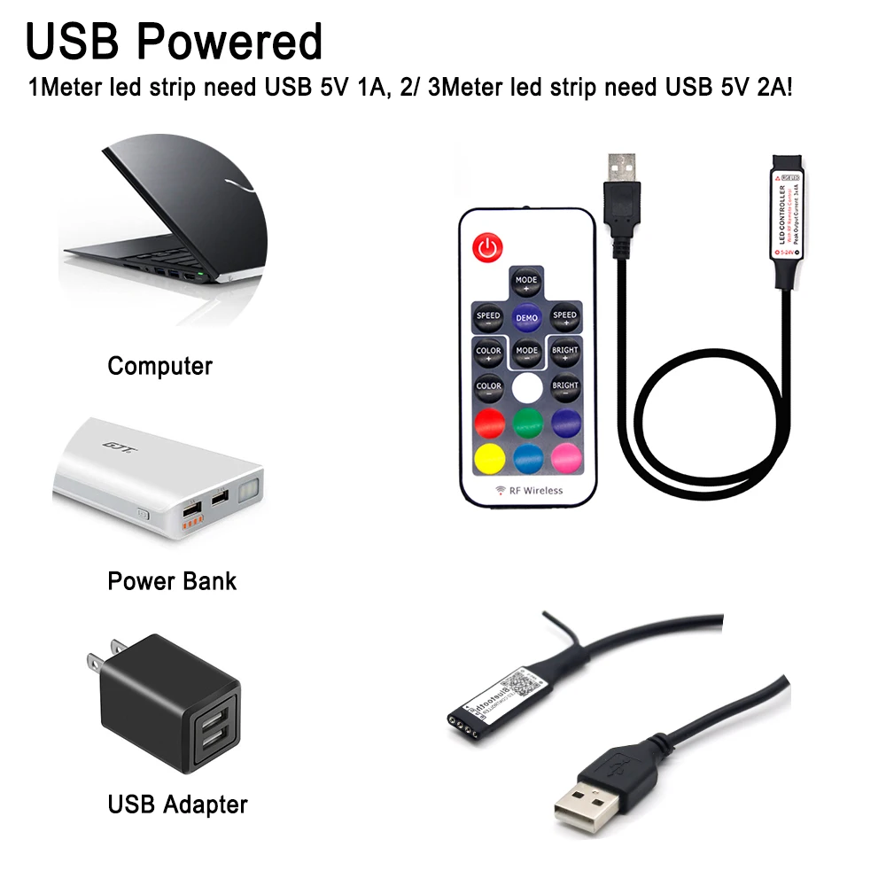 USB светодиодный полосы 5050 DC5V RGB 50 см, 1 м, 2 м, ТВ фонового освещения Flexibe светодиодный клейкая лента ip20/IP65 Водонепроницаемый 50 см 1 м 2 м