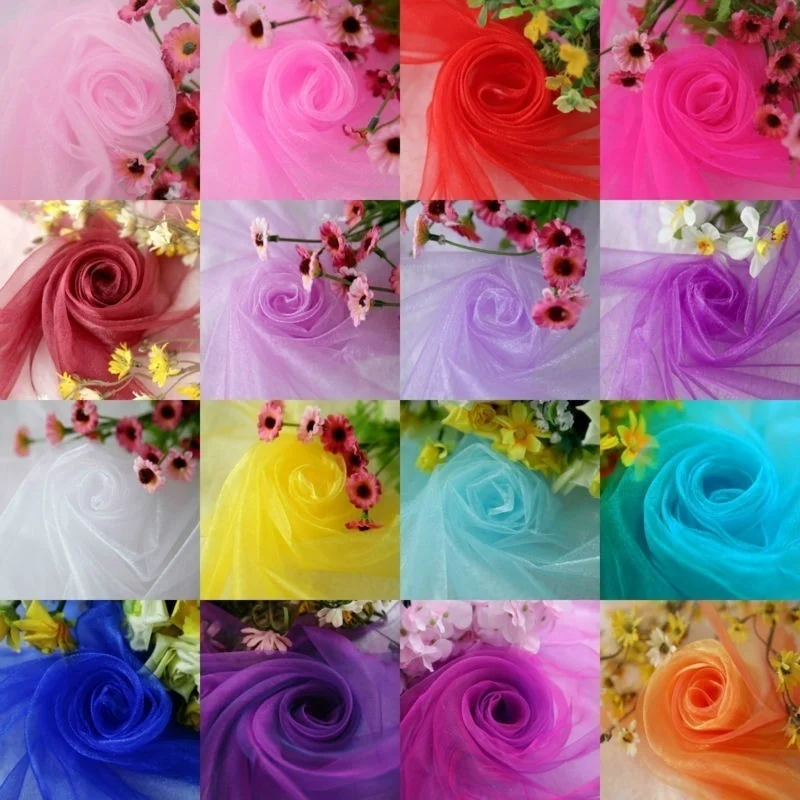5meter/lot sheer crystal organza tulle roll fabric for wedding party decoration organza chair sashes width 45cm
