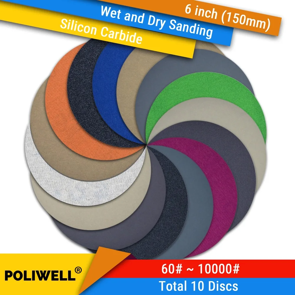 6-inch sanding hook and loop sanding loop wet//dry for cars Wood Gypsum board Metal Brown Corundum 500-600 Grain 3 pieces