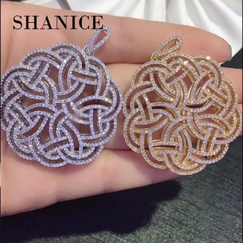 

SHANICE 1pc 45x45mm Round Flower Hollow CZ Necklace Pendant Connector Locket Micro Paved CZ Tassels DIY Making Jewelry Accessory
