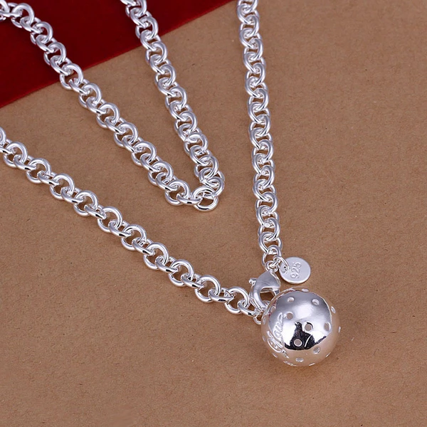 

925 sterling silver pendant necklace Solid ball with zircon stone long thick chains pendant neckalce for women wholesale