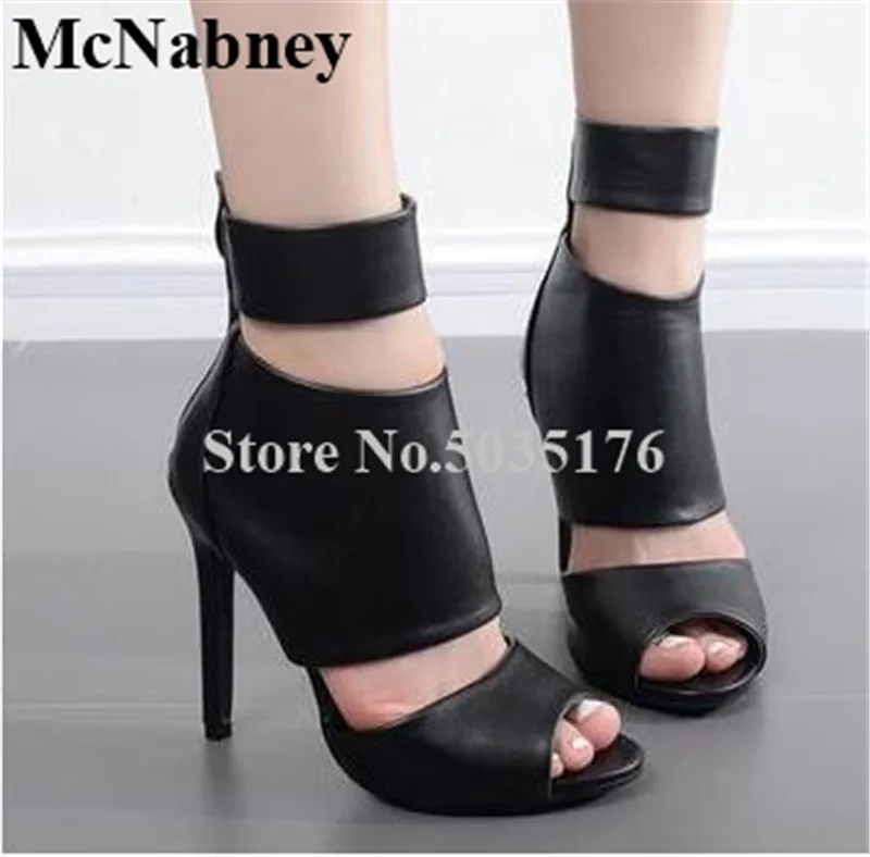 

2019 European Fashion Solid Hollow Peep Toe High Stiletto Heel Mid-Calf Short Boots Zip Cover Heel Spring/Autumn Women Shoes
