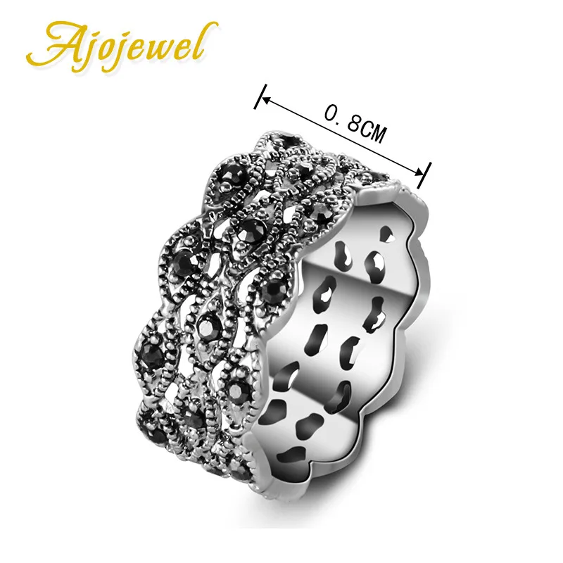 Ajojewel Черный Камень Античное кольцо 3 слоя Стразы для глаз массивные кольца женщин