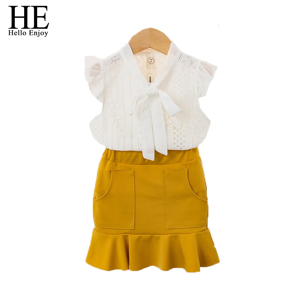 

HE Hello Enjoy Girl Clothes Sets Summer Kids Clothing For Girls Flowers Lace Vest+Fishtail Skirts Children Cothes Girl Fashion