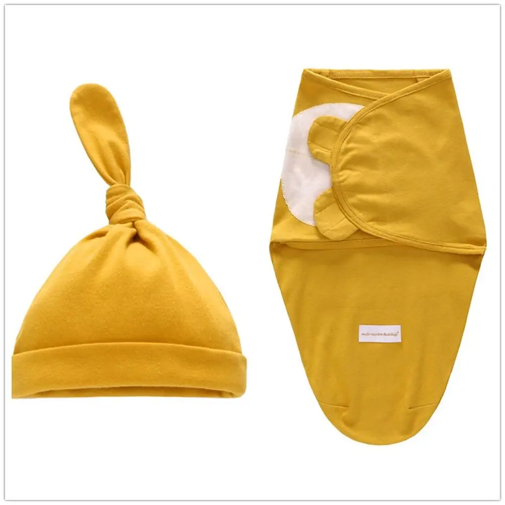 Dark yellow L Детское Пеленальное Одеяло+ Кепка для новорожденных, хлопковый Пеленальный мешок, детский конверт, спальный мешок, постельные принадлежности - Цвет: Dark yellow L
