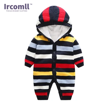 

Ircomll Infant Newborn Baby Romper Children Climb Clothes Thick Warm Cotton Knitted Sweater Jumpsuit Hooded Toddler Outerwear
