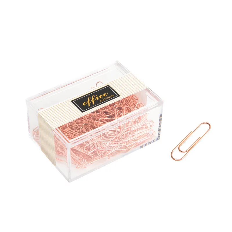 200Pcs Rose Gold Paper Clips Metal Bookmarks Stationery Office Supplies 