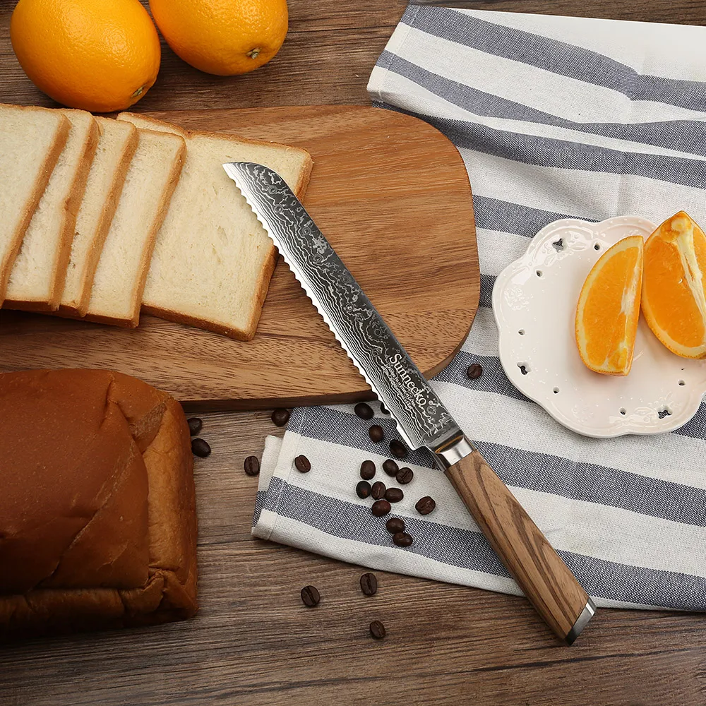 

SUNNECKO 8" inch Bread Kitchen Knife 73 Layers Japanese VG10 Steel Blade Damascus Knives Original Wood Handle Cooking Tool