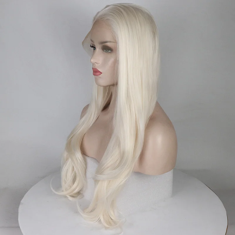 Fantasy beauty Glueless Platinum Blonde синтетический парик с кружевом спереди длинные волнистые парики для женщин Термостойкое волокно 24 дюйма