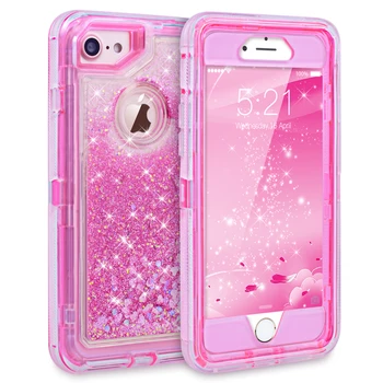 

GrandEver 360 Full Protection Quicksand Case for iPhone 6 6s 7 8 Plus X Case Hard PC 3 in 1 ShockProof Bling Dynamic Sands Cover