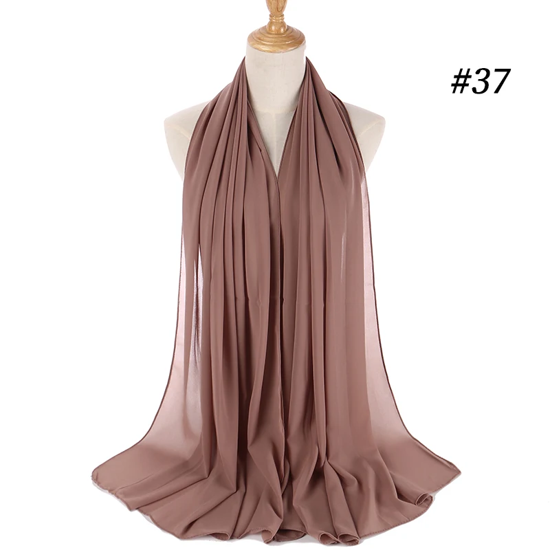 Простой пузырь шифон хиджаб платок шарф для женщин сплошной цвет длинные шали и палантины мусульманские хиджабы шарфы женский платок Femme - Цвет: color 37