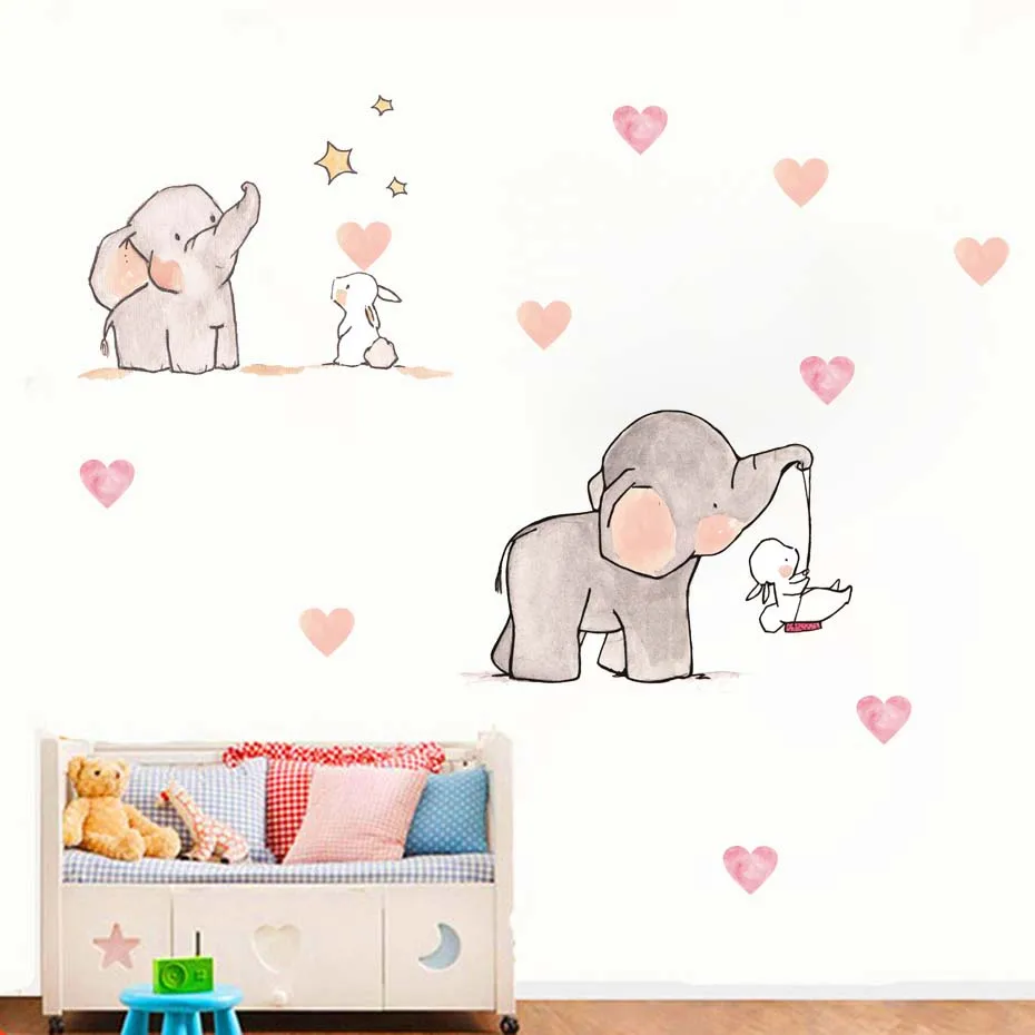 

Cartoon Animal Wall Sticker for kids Rooms Elephant Rabbit Cute Pattern Stickers on the Wall Nursery Room Decoration Home Mural