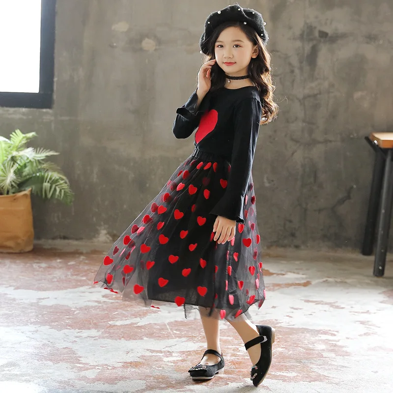 maxi long toddler girls tutu skirts kids autumn winter embroidery heart pattern teenage girls skirts children clothing 2018 new (7)