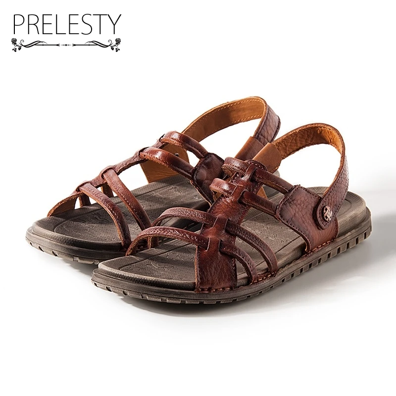 Prelesty Super Light Men Summer Sandals Genuine Cow Leather Quality