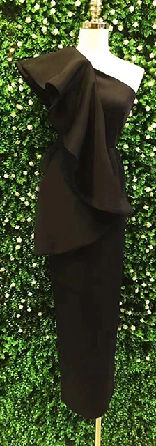 Летнее модное женское элегантное платье без рукавов с оборками, сексуальное платье на одно плечо, вечерние платья знаменитостей - Цвет: Черный