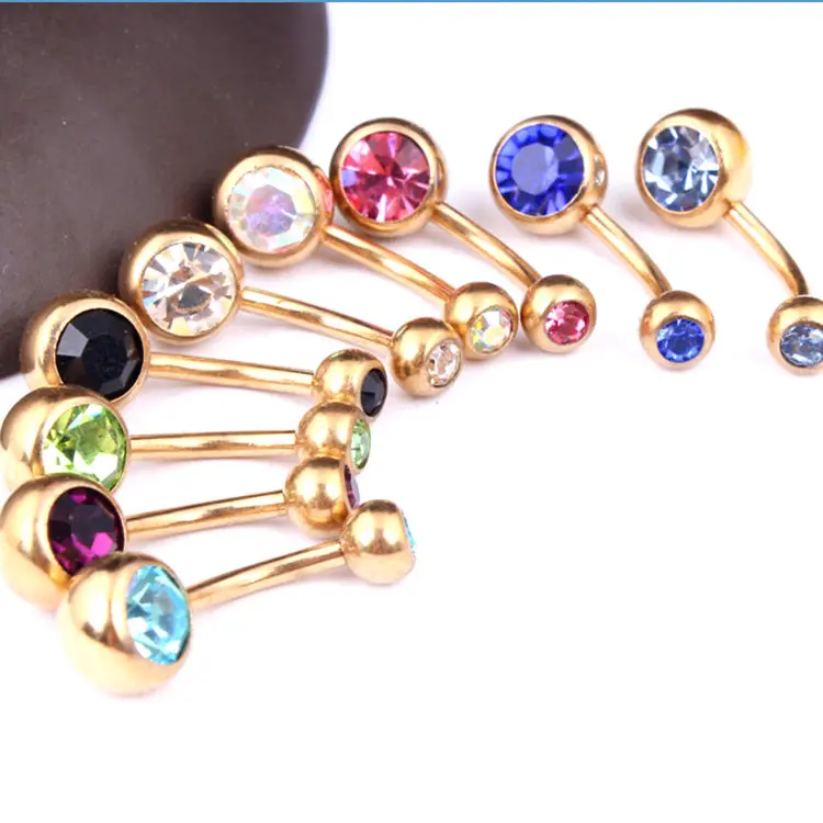 Surgical Steel Navel Piercing Dangle Purple Flower Belly Button Rings Pircing Gold Belly Bar 