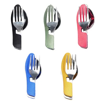 

Hot 3 in1 Portable Compact Folding Travel Camping Kit Spoon Fork Utensils Set