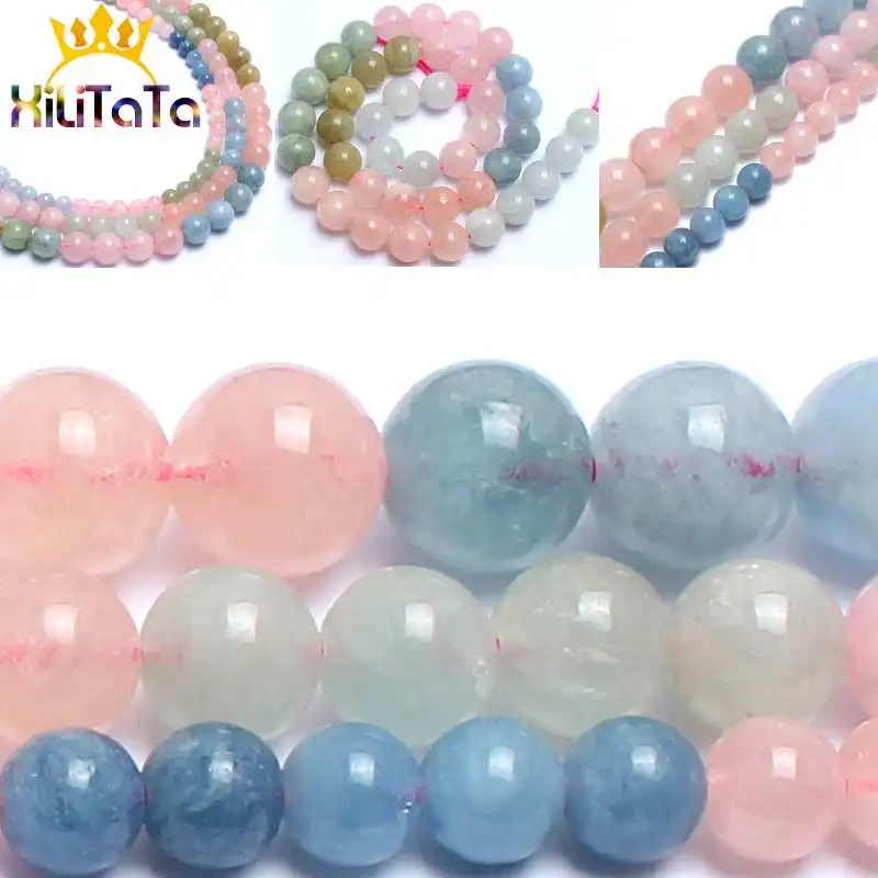 

Natural AAA Morganite Stone Beads Colorful Round Loose Spacer Beads For DIY Jewelry Making Bracelet Necklace Charm 15'' 6/8/10mm