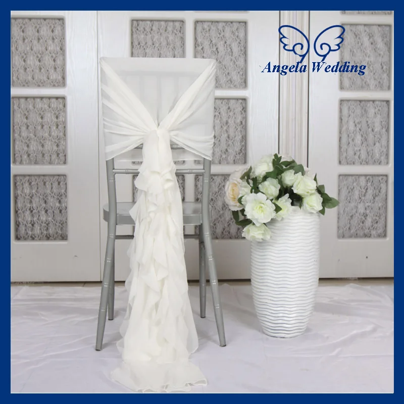 

CH099A popular 2017 wedding ruffled curly willow ivory chiffon chair cover