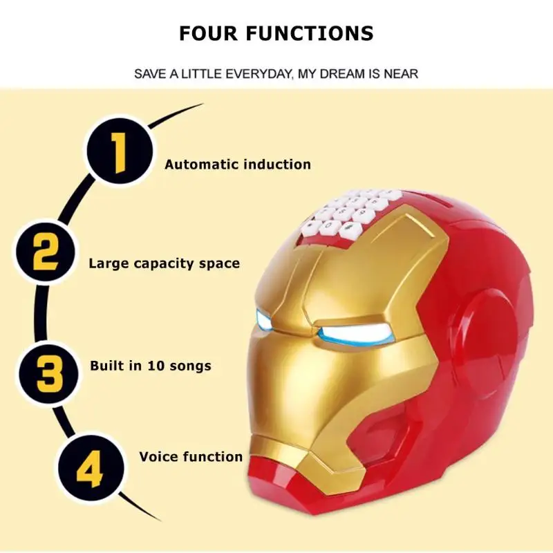 Мультфильм Железная Голова модель Автоматическая Копилка музыкальный светильник электронные монеты экономия денег коробка подарок