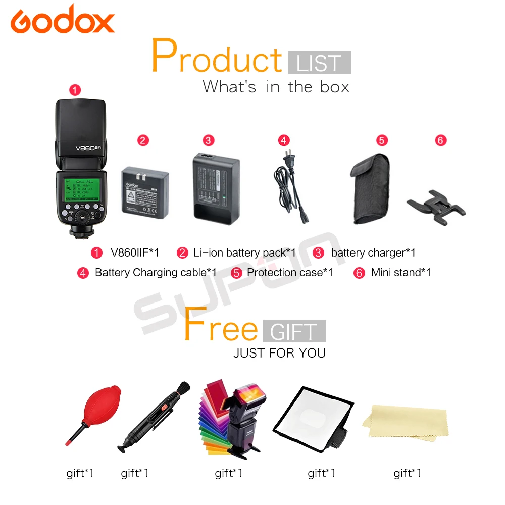 Вспышка Godox Speedlite V860IIF V860II-F светильник для селфи 2,4G 1/8000s 2000mAh Li-on Аккумулятор вспышка-светильник для камеры Fujifilm+ подарки