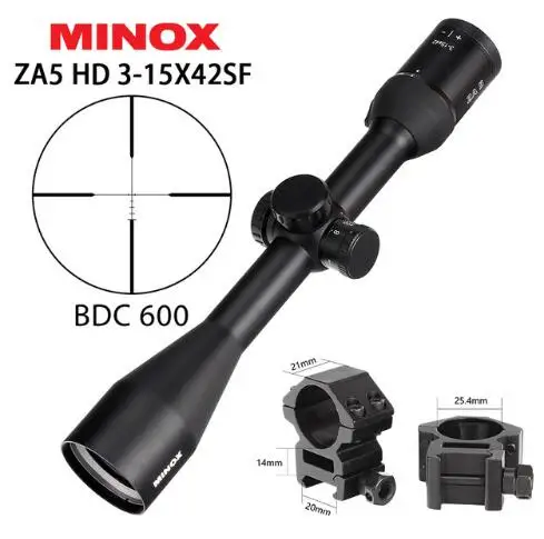 MINOX ZA 5 HD 3-15x42 SF BDC 600 прицелы для охоты Боковая регулировка параллакса Регулировка длинных глаз рельеф тактический прицел оптический - Цвет: with Picatinny Rings