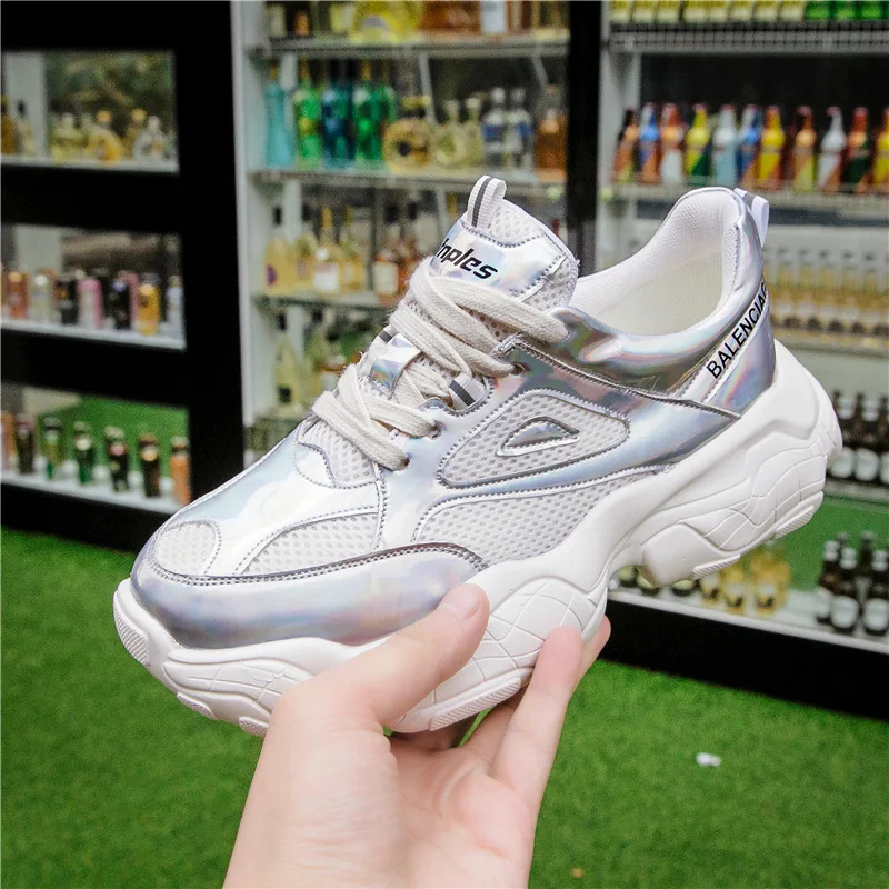 

New Fashion Wedge Multicolor Women sneakers Shoes Casual Platform Lace-up Vulcanized Shoes Outdoor Net Cloth Shoes Women L130