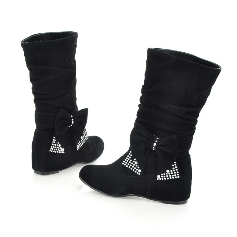 ANMAIRON/Популярные стильные новые модные ботинки на плоской подошве женские зимние ботинки из мягкой кожи женская обувь без застежки 4 цвета, большие размеры 34-47 - Цвет: Black1