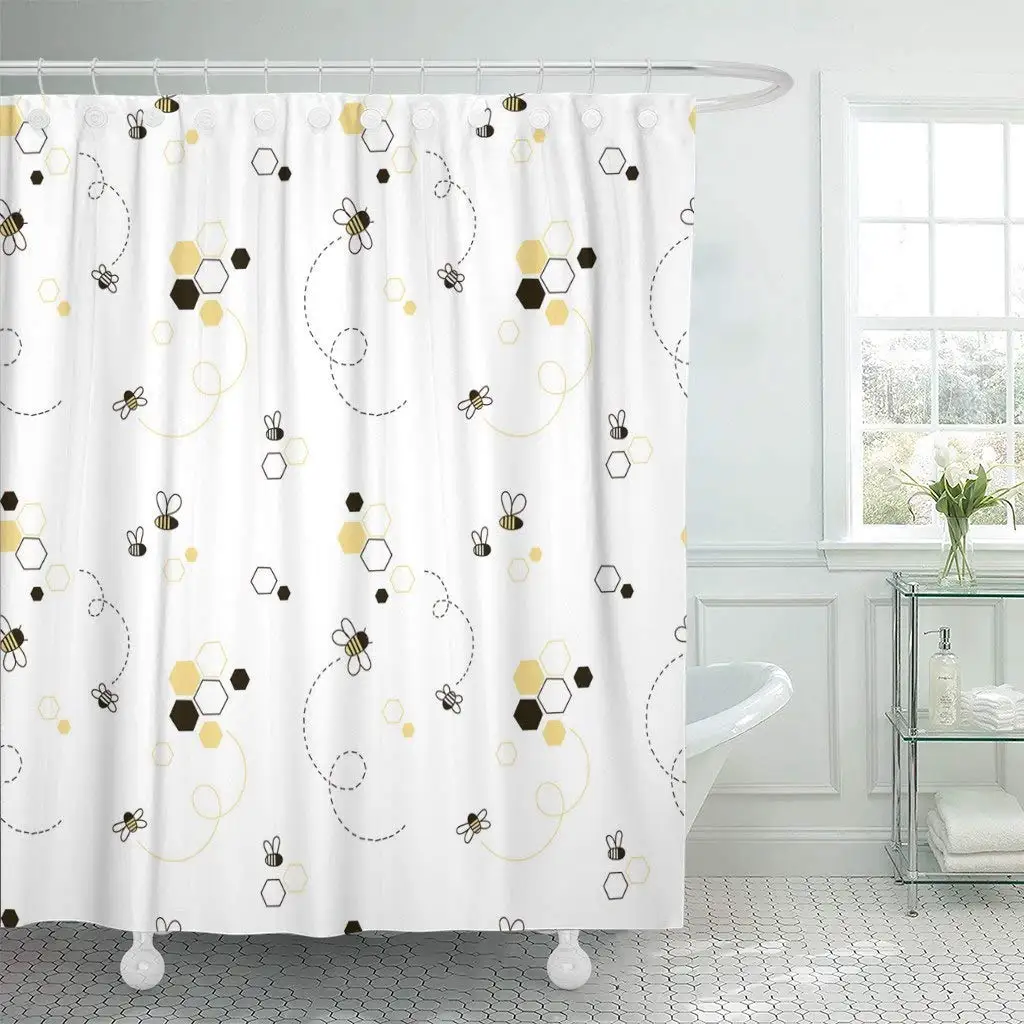 Fabric Shower Curtain Hooks Adorable Honey Bee Kid Design Cute Graphic